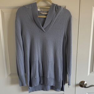 Soft Surroundings Wool/Cashmere Blend Size XS Blue Hooded V-Neck Sweater
